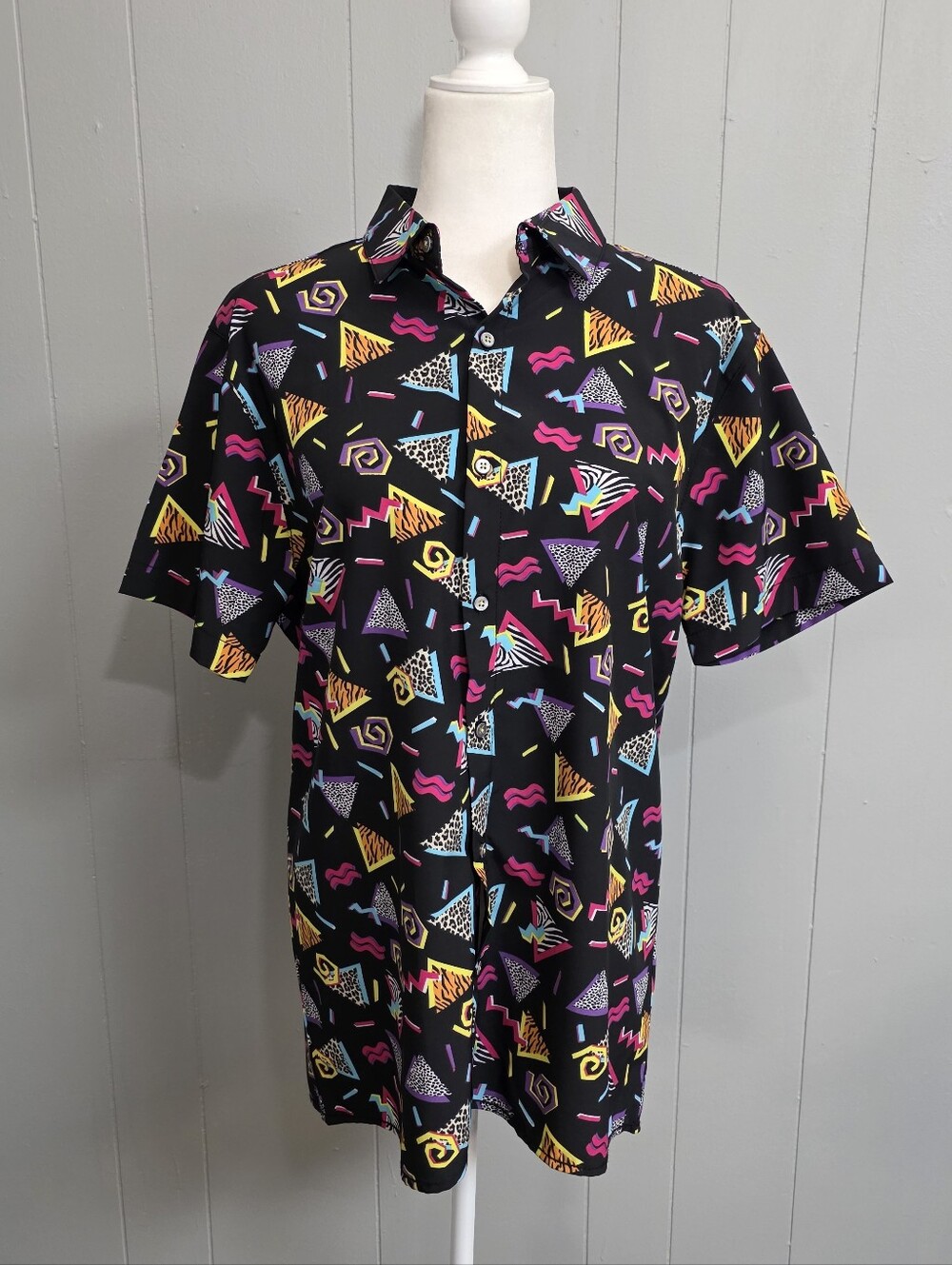 Drill Clothing Company Stretch Retro 80s Graphic Print Button Up Size M